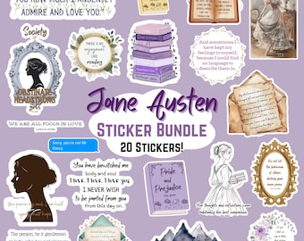 Pacote de adesivos JANE AUSTEN | Adesivos Orgulho e Preconceito | Adesivos Emma Sense and Sensibility | Amante de livros | Citações de Jane Austen | Clássicos