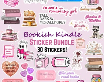 Pacote de adesivos Kindle com 30 peças | Pacote de adesivos Bookish | Pacote de adesivos Kindle Insert | Adesivos para diário Booktok | Adesivos Coquette Kindle