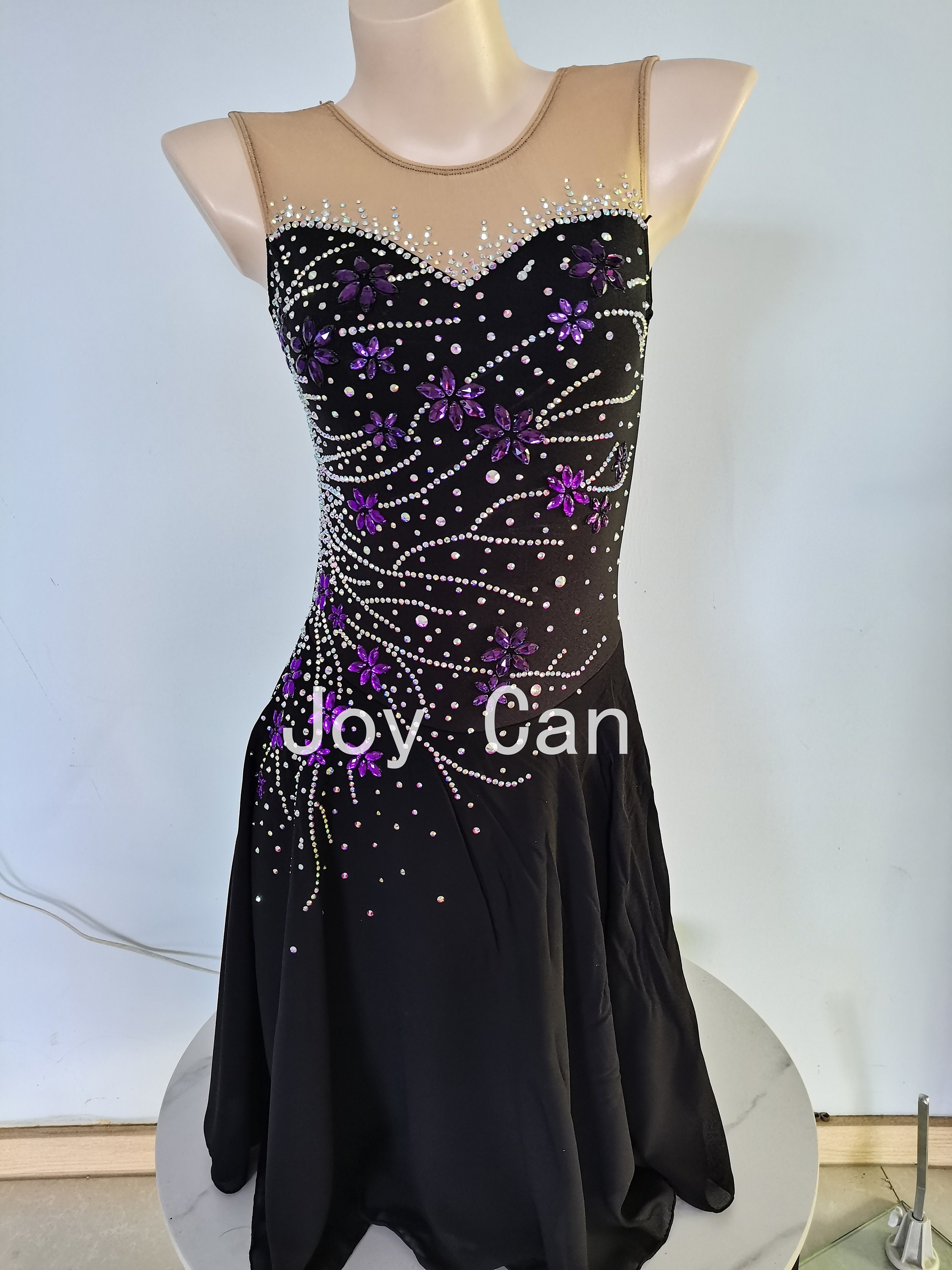 Joycan Ice Dance Costumes Dress Girls Women Black Mesh Etsy