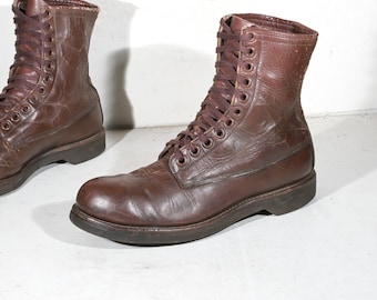 Vintage US Navy Brown Leather Pilot Flight Boot 1965 Vietnam Era Steel Toe Flight Deck Men's Size 9 R
