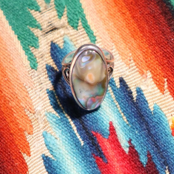 Victorian Abalone 925 Sterling Silver Ring - 4.5 - image 2