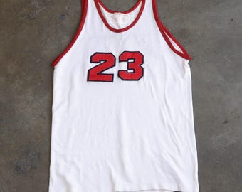 Camiseta de baloncesto Goodman and Sons Sand Knit vintage de los años 50, n.° 23, roja, negra y blanca, fabricada en EE. UU., talla pequeña (38).