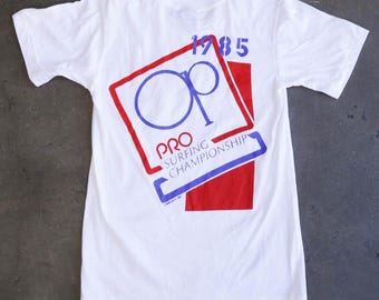 Vintage 1985 OP Ocean Pacific Pro Surfing Championship Tournament T Shirt Made in USA Deadstock Youth Large