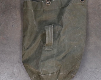 Vintage US Army Olive Drab Short Overnight Duffel Bag Canvas Handle ID Pocket