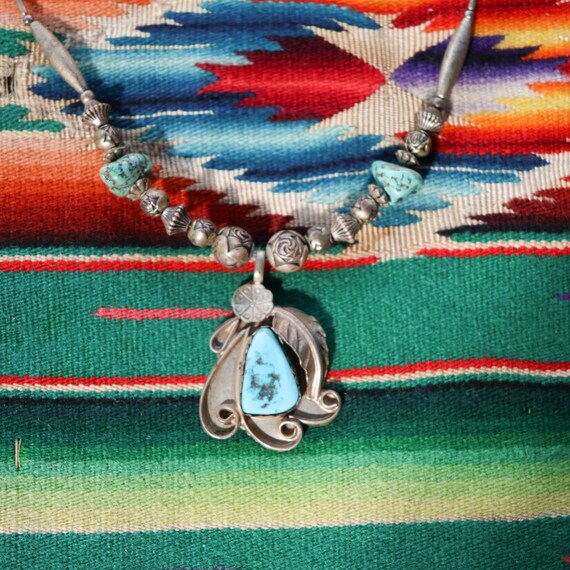 Navajo Turquoise 925 Sterling Silver Beaded Neckl… - image 2