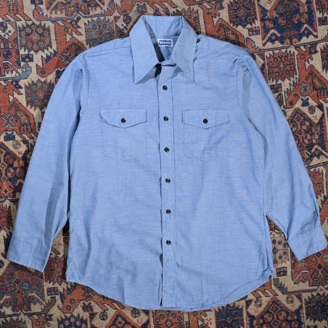 Big Smith Western York short sleeve work shirt, men's size XL cotton blue type Vintage Second Hand