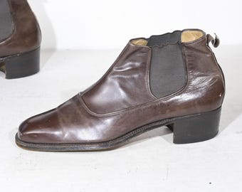 Vintage Piero Preti Chelsea Ankle Boots Booties Brown Calfskin Square Toe Chunky Stacked Heel Made in Italy Women's Size 9.5-10