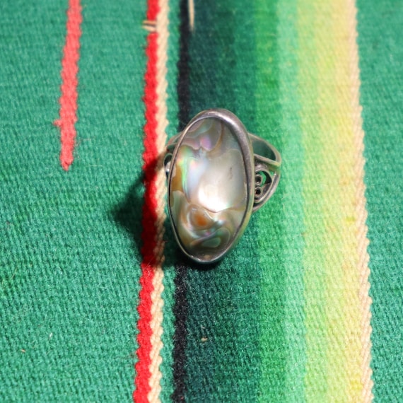 Victorian Abalone 925 Sterling Silver Ring - 4.5 - image 1