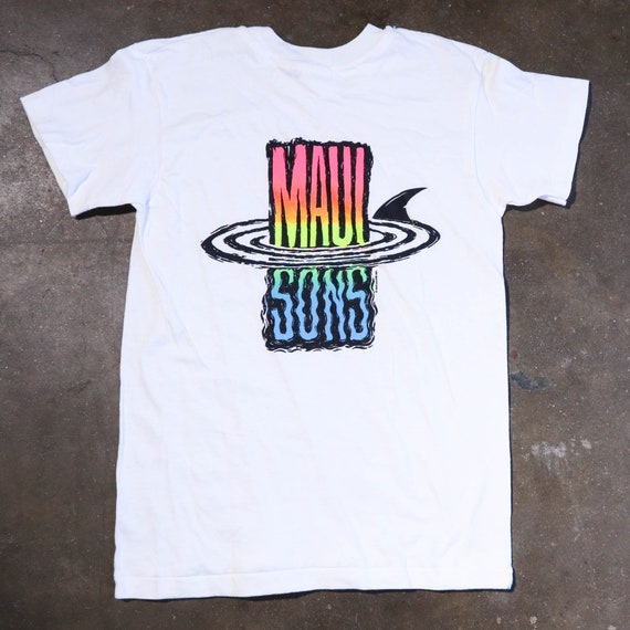 Camiseta de surf MAUI and SONS con diseño de tiburón en círculo de los años  80 y 90, talla S