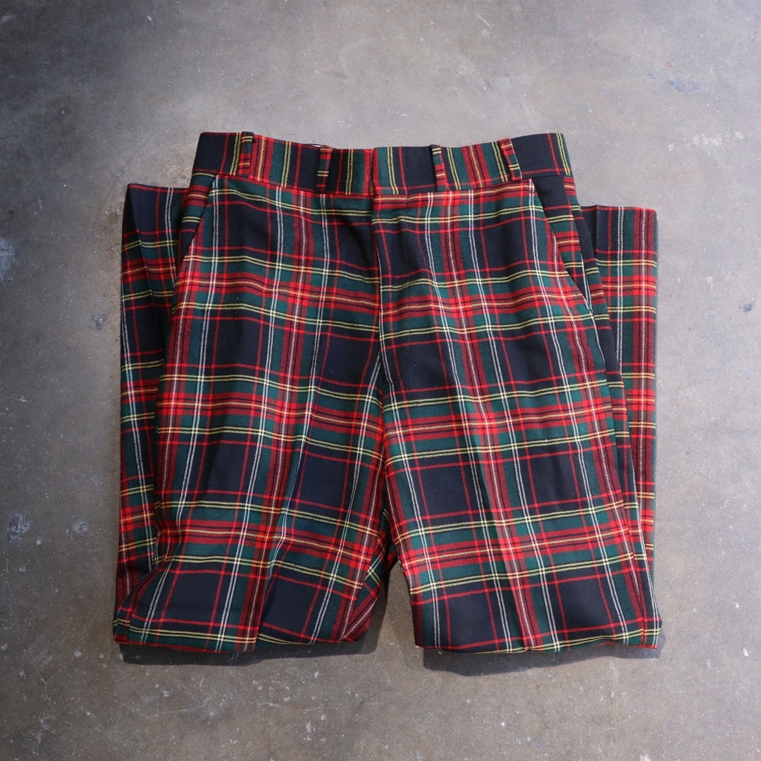 60'S LLBean Cursive White Tag Tartan Check Wool Pants Slacks Men's W34 Vintage /eaa498687