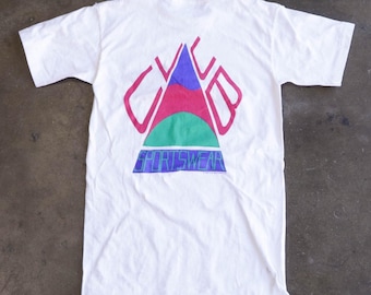 Vintage 80s Club Sportswear Single Stitch Surf T Shirt Heavyweight Cotton Made in USA Fun 80s Colorway Size Small