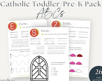Catholic Preschool Pre-K Pack, Catholic ABC Worksheets Catholic Toddler Catholic Preschool ABCs