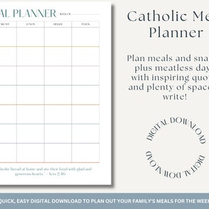 Catholic Meal Planning Download Catholic Mama Meal Plan Meal Plan for Moms Meal Planning Sheet