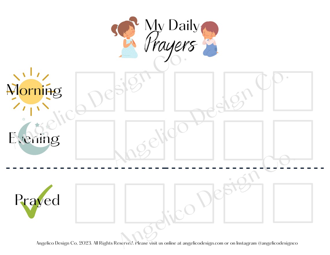 Kids Daily Prayers Chart Catholic Kids Prayer Printable Daily Prayer ...