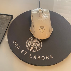 Ora et Labora Mousepad Catholic Working from Home St. Benedict Medal Father&#39;s Day Gift for Catholic Professionals Manly Catholic Gift