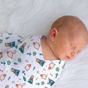 Saint Cecilia Swaddle Blanket, Catholic Baby Saint Blanket, St. Cecilia Baby Gift, Cecilia Gift, Patron Saint of Music