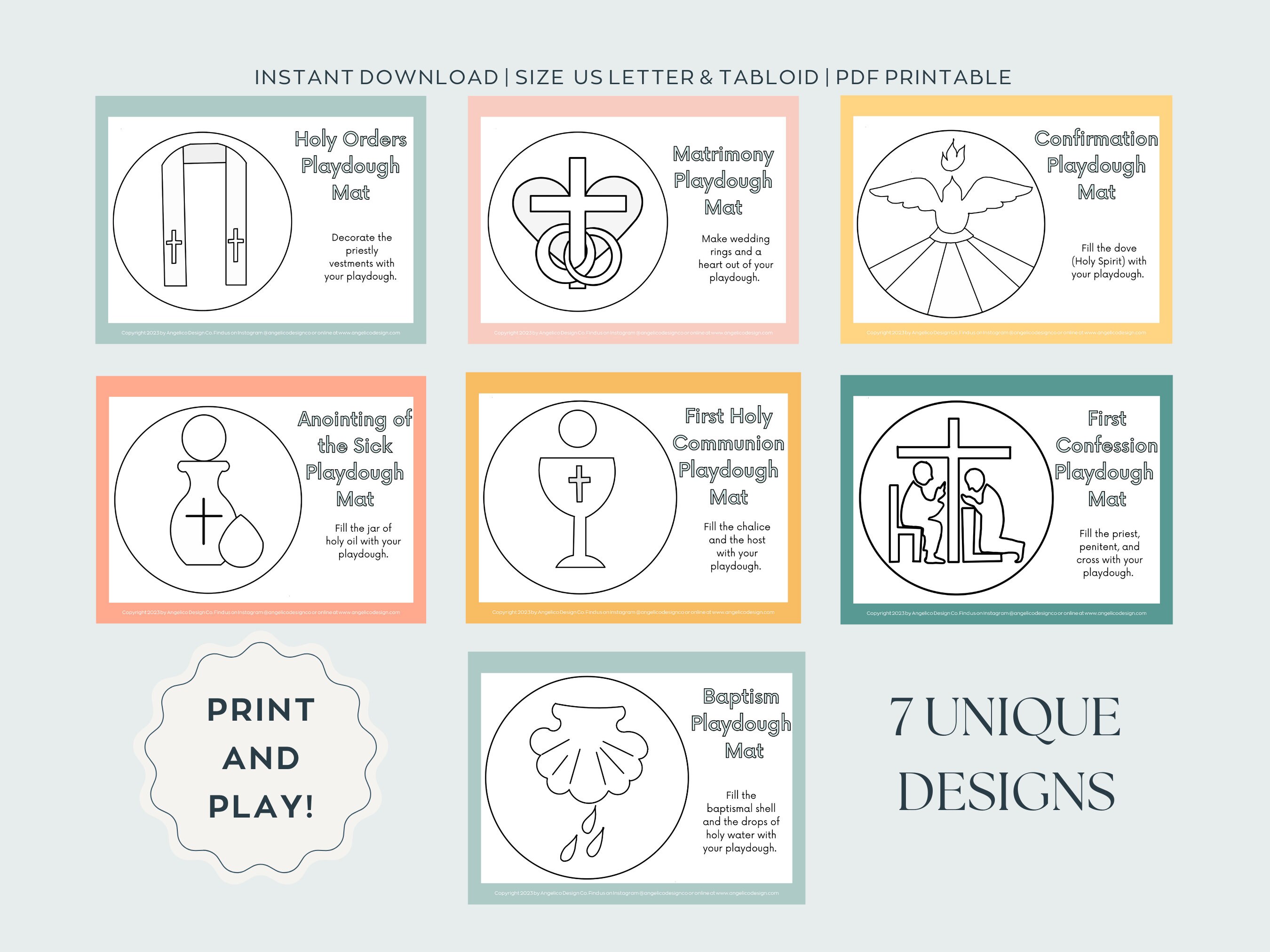 Catholic Sacraments Playdough Mat Set Digital Download Catholic Playdoh Mat Catholic Toddler