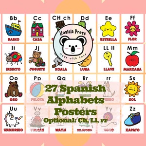Spanish Alphabet Posters for Kids - Vibrant Educational Classroom Decor - Bilingual Learning Print for Toddlers and Children