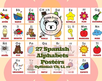 Spanish Alphabet Posters for Kids - Vibrant Educational Classroom Decor - Bilingual Learning Print for Toddlers and Children