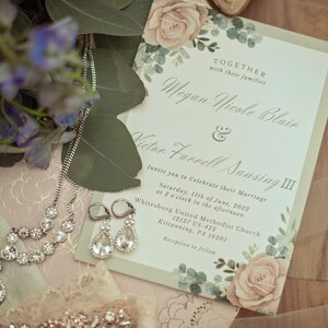 Blush Rose and Eucalyptus Wedding Invitation Template