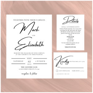 Classic Black and White Wedding Invitation Suite Template