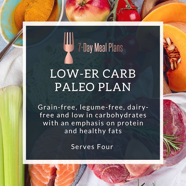 Low-er Carb Paleo Meal Plan: 7-Day Paleo Plan, Weekly Clean Eating, Low Carb Meal Plan, Meal Prep