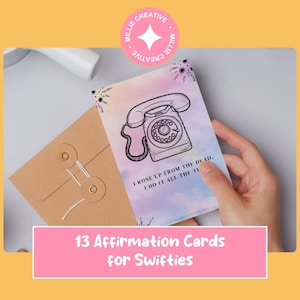 Cartões de afirmação Swiftie | Cartões imprimíveis para download para mantras e afirmações diárias com letras de Taylor