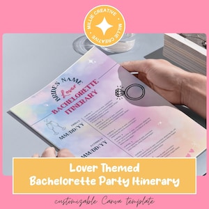 Lover Era Bachelorette Party Digital Invitation  - Editable Canva Template | Bachelorette Party or Girls Weekend Itinerary Planning Tool