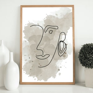 Modern Printable Wall Art Abstract Face Minimal Digital Home Décor Watercolor