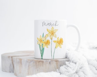 Mug jonquille : fleur du mois de naissance de mars, tasse à café en céramique