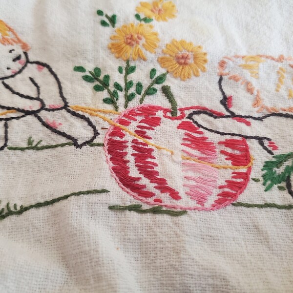 Vintage embroidered tea towel