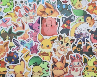 May include: A collection of colorful cartoon stickers featuring various characters with large eyes and animal-like features. The stickers showcase a variety of colors, including yellow, pink, blue, and orange, with detailed outlines and designs.