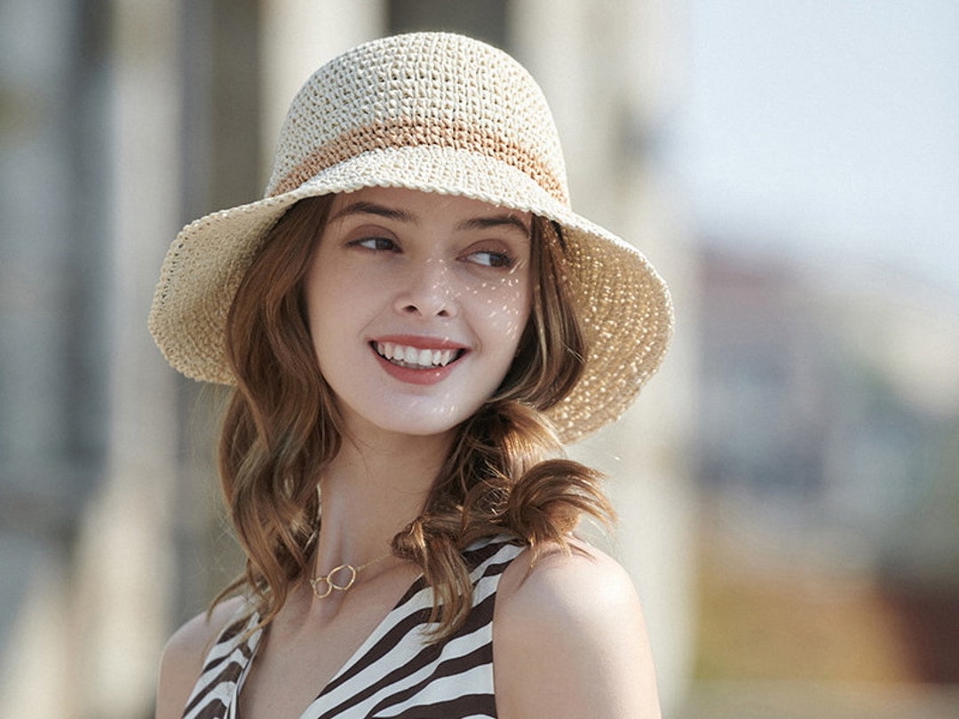 Straw Hat Beach Hat Summer Straw Beach Hat Bucket Hatstraw Etsy