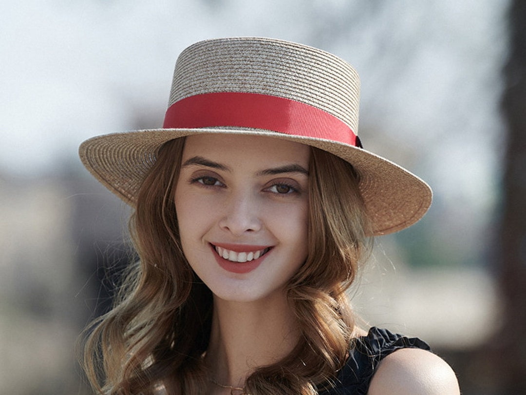Flat Top Hat Straw Hat Women's Bowler Hat Spring and Etsy