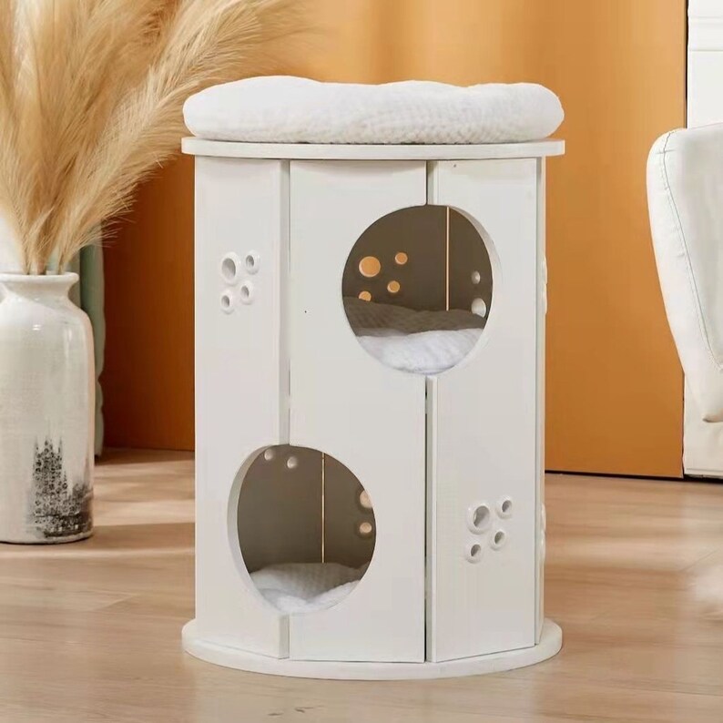 White Wooden Cat Bed Space Capsule & Tower Bed Cat Tree Etsy