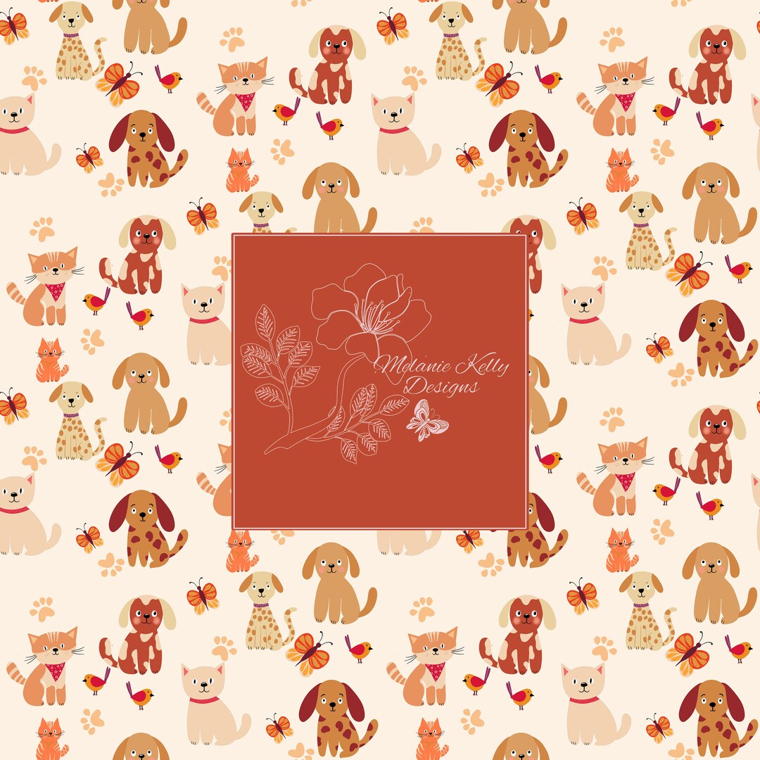 Pet Cats and Dogs Seamless Pattern, Pets Digital Paper, Fun Cats and ...
