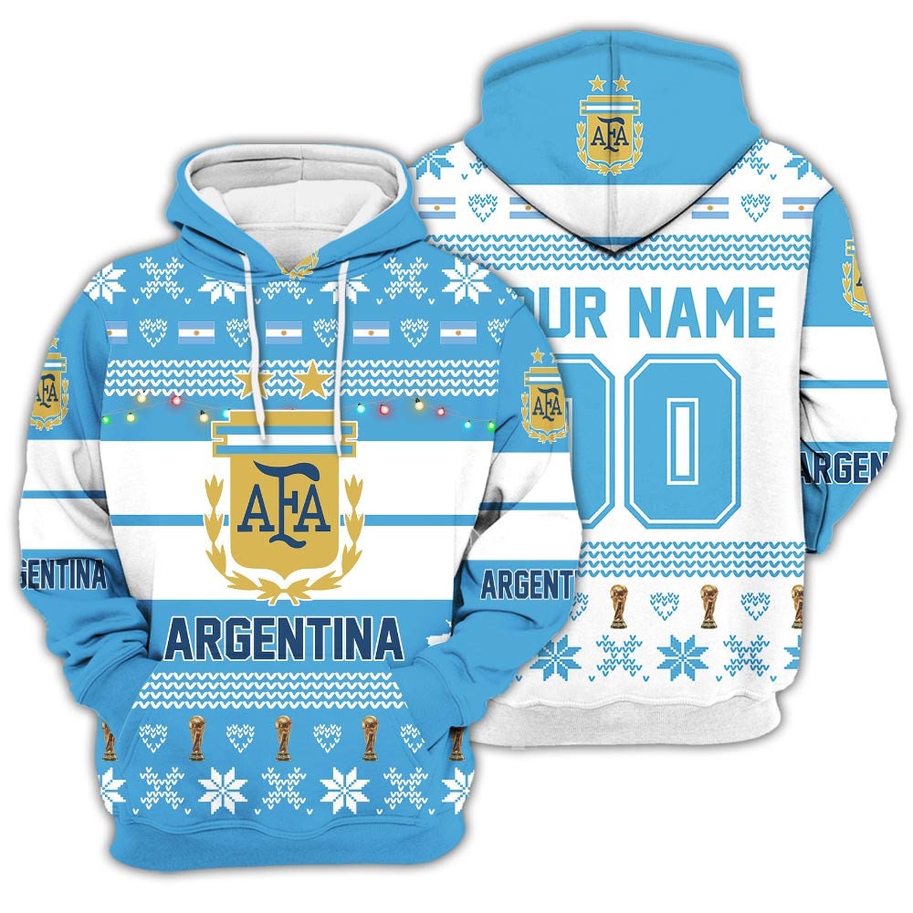 Argentina National Team, Personalized Custom Name Number, Qatar World Cup 2022 3D Hoodie