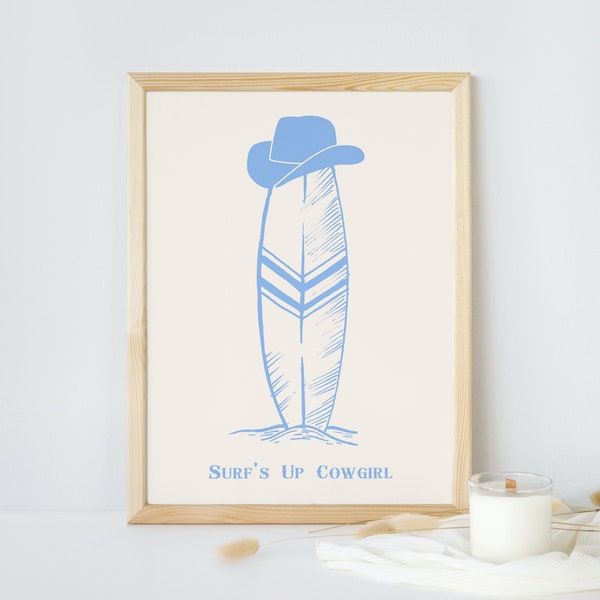 Coastal Cowgirl, Cowgirl Wall Art, Surf's Up Cowgirl, Digital Download, Printable Wall Art, Trendy Wall Art