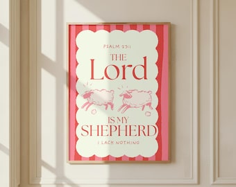 Arte con versículo bíblico del Salmo 23, «El Señor es mi pastor», lámina para pared cristiana