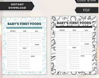 Baby's First Food Tracker , Baby Led Weaning Food Tracker , Printable Food Tracker for Baby, First Foods For Baby, Baby Food Checklist,