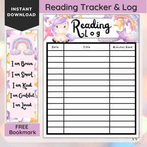 Printable Reading Log For Kids, Childrens Book Chart, Student Reading Tracker, Printable Bookmark, Storytime for Kids, Reading Goals
