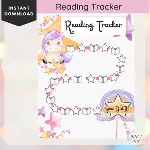 Printable Reading Tracker For Kids, Unicorn Theme, Student Book Chart, Goal Chart, Toddler Book Tracker, Sticker Chart, Kids Reward Chart