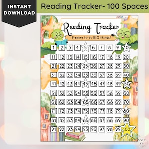 Printable Reading Tracker for Kids, 100 Book Challenge, Bookworm Theme ...