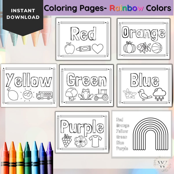 Printable Coloring Pages for Kids, Early Education Tools, Childrens Flash Cards, Learning Rainbow Colors for Toddlers, Artwork for Preschool
