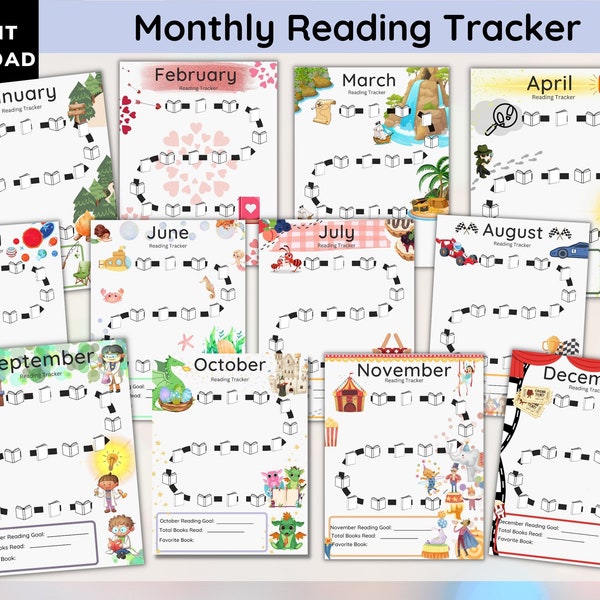 Printable Reading Tracker For Kids, Reading Log, Student Book Chart, Childrens Goal Chart, Monthly Reading Tracker, Kids Reward Chart