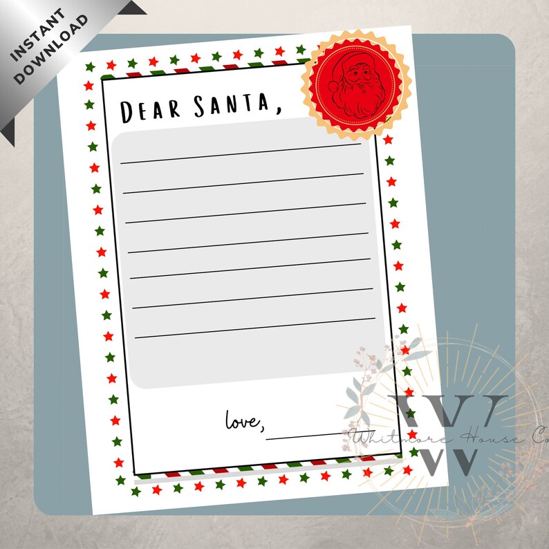 Printable Dear Santa Letter / Dear Santa Letter / Santa Letter