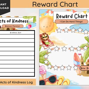 Printable Reward Chart for Kids, Summer Goal Tracker, Potty Chart, Behavior Chart, Daily Chore Chart, Daily Routine Chart, Sticker Chart