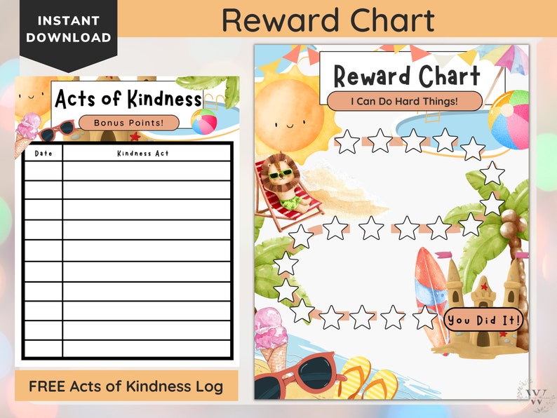 Printable Reward Chart for Kids, Summer Goal Tracker, Potty Chart ...