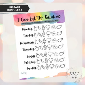 Printable Food Tracker / Eat the Rainbow Chart / Healthy Food Tracker For Kids / Kids Food Chart/ Rainbow Food Tracker / Weekly Food Chart