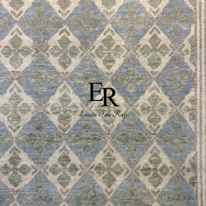 Alfombra turca de lana azul anudada a mano, diseño Oushak moderno